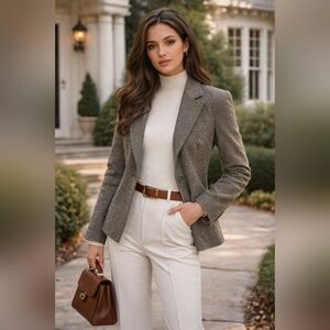 Votre Nom Collection Wool Blend Blazer Size 4 Brown Tweed Tailored Career